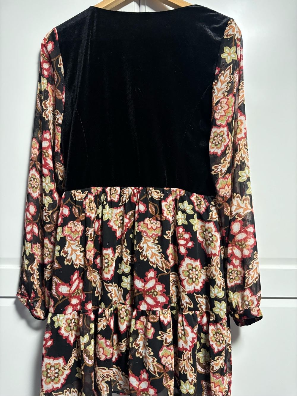 Zara Floral Velvet Mini Dress – Sheer Sleeves – Size L - Picture 2 of 4